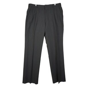 Barrington Mens Black Pinstripe Wool Blend Trouser Pleated Pants Size 38x34